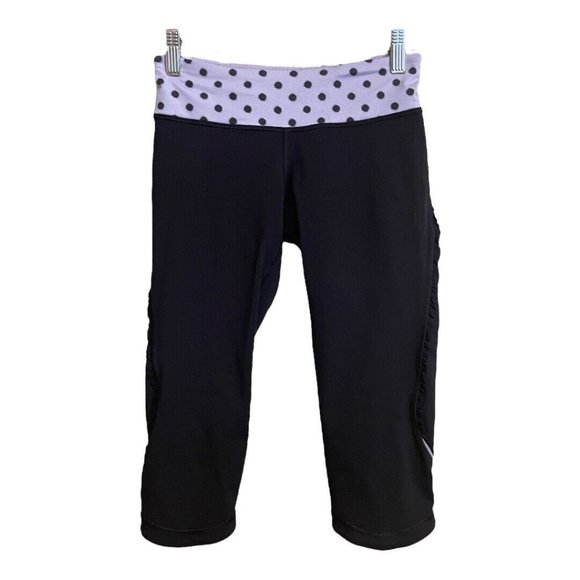 Lululemon Fast Free Crop Legging Size 4 Black High Noon Dot Lilac Running READ - Picture 1 of 16